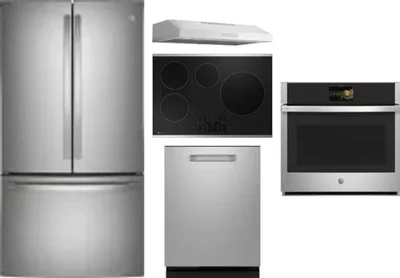 5 Piece Package Includes Refrigerator, Cooktop, Wall Oven, Hood And Dishwasher